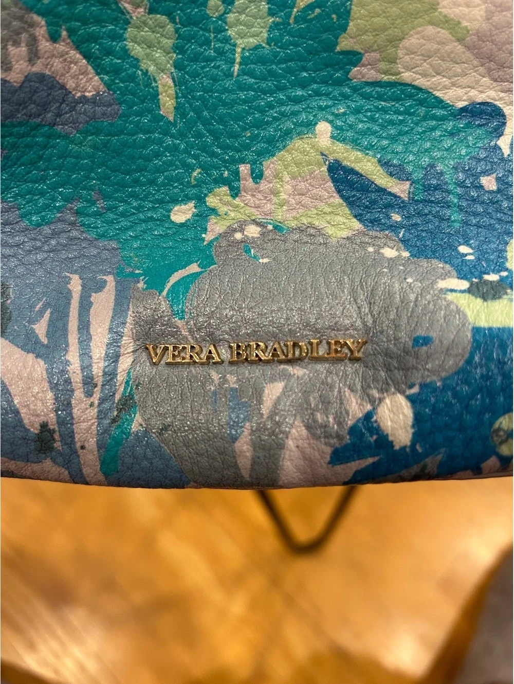 Vera Bradley Floral Pattern Leather Satchel Bag with Shoulder Strap